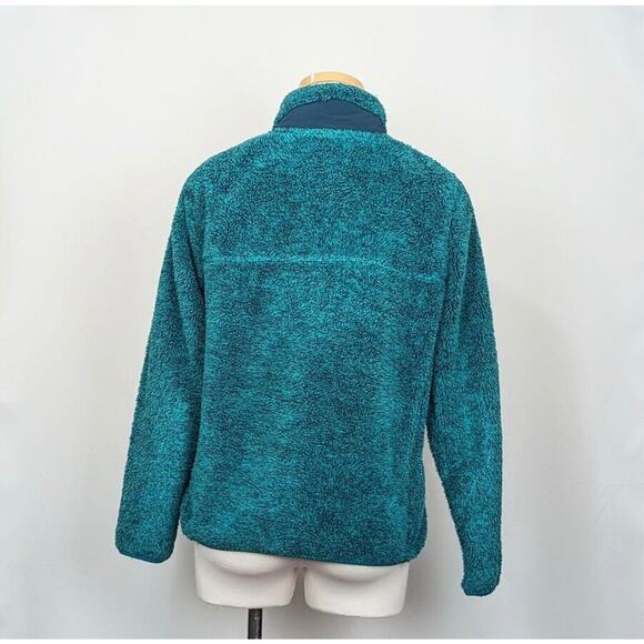 LL Bean Fleece Pullover Jacket Teal Green High Pile 1/4 Snap Small Petite SP - Picture 5 of 8